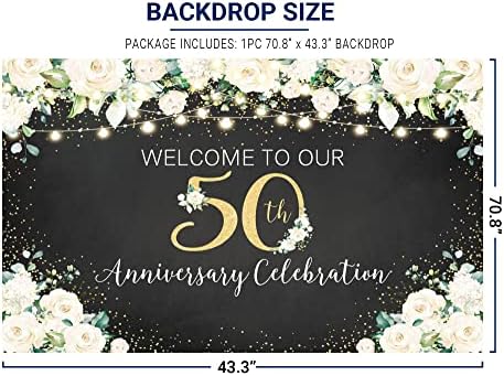 Allenjoy Black and Gold Floral Feliz 50º aniversário cenário para o amor Cheers a 50 anos de casamento de festas de aniversário