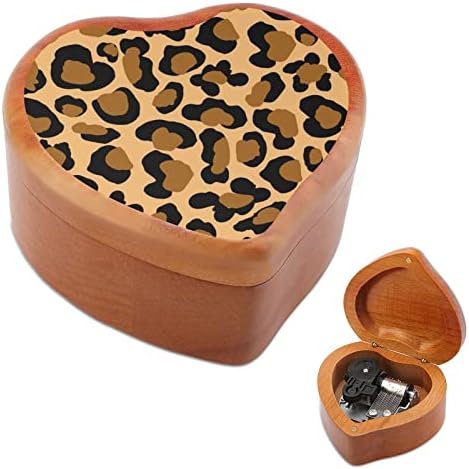 Leopard Cheetah Wild Cat Pontos Padrão Clockwork Caixa de música vintage Coração de madeira em forma de madeira Toys Decorações de presentes