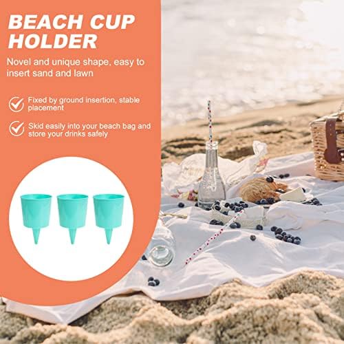 Porta de xícara de praia de Zerodeko, porta-copos de areia multi-funcional para Óculos de sol do telefone de bebida, montanha-russa de areia para bebidas de praia, 3 pacote de céu azul