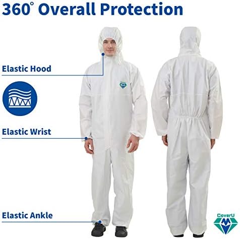 Medtecs Suits Hazmat - 6 Opções de tamanhos - tecido AAMI Passado com Aami Nível 4 PPE CoverAll Disposition Terno para proteção química biológica - Coveru Roupas de proteção corporal completa com capuz | eu