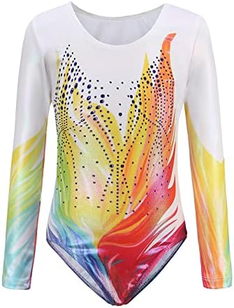 ABOCIW Ginástica Flama para meninas Manga longa Sparkle Athletic Ballet Dance Darlata Bodysuit Ballerina Dancewear