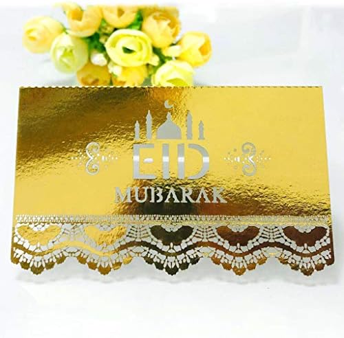 100 peças Eid Mubarak Festival Muslim Place Cartão Ramadan Hollow Out Floral Lace Table Card de convite Islâmico Decoração de Partidos