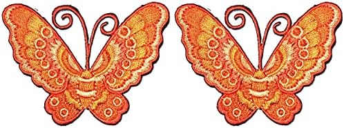 Rareasy Patch Set 2 Pcs. Orange Butterfly Patches fofos de desenho animado logotipo bordado costurar em patch roupes saco