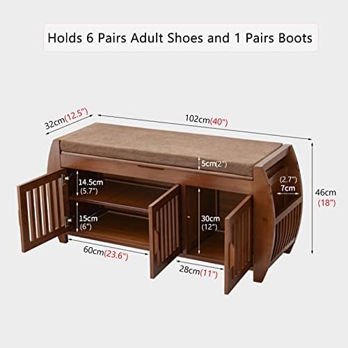 Gabinete de sapato YXX Mudroom com 3 portas para entrada de entrada - Wood Vintage Shoe Rack Bench com armazenamento e almofada,