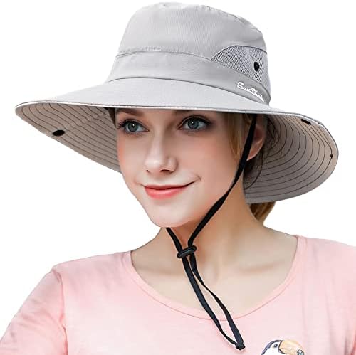 Chapéu de sol do sol ao ar livre feminino Mesh UV Mesh larga borda dobrável Chapéus de pesca de praia com buraco de rabo de