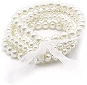 5 PCs Faux Pearl Bracelet Set para mulheres Bracelets de miçangas de miçangas para jóias de dama de honra, noivas,