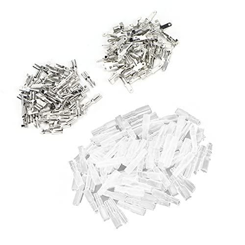 Ftvogue Spade Crimp Terminais feminino Male 50pcs Cada um com 100 pcs de mangas isolantes de 2,8 mm de prata, conector