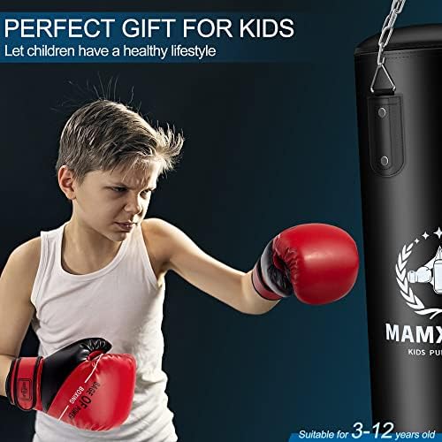 Mamxwaga Kids Squiting Bag Conjunto Delembilde, Bolsa de boxe pendurada Bolsa de kickboxing com luvas de boxe, boxe infantil