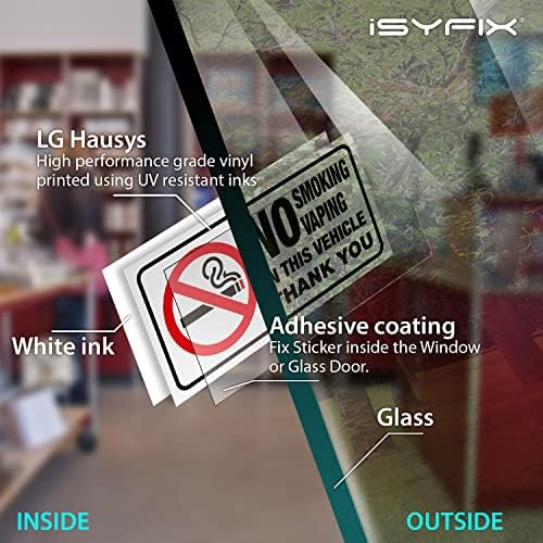 Isyfix não fumar sem vaping para adesivos de veículos - 6 pacote de 3x1,5 polegadas - vinil adesivo premium, rótulos, laminados
