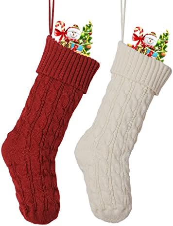 Sherrydc 18 polegadas Cable Knit meias de Natal grandes meias de decoração de natal para decoração de festa em família