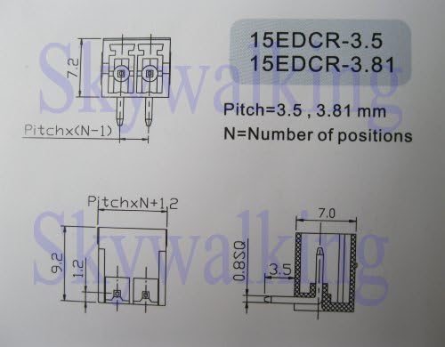 200 PCS Pitch Pitch 3,5mm ângulo 7way/pino parafuso Terminal Block Connector com pino de ângulo Cores verdes Tipo de Skyking