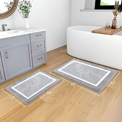 Tapetes de banheiro cinza Earthall Conjuntos de 2 peças, tapetes de banho absorventes para banheiro não deslizante, tapetes
