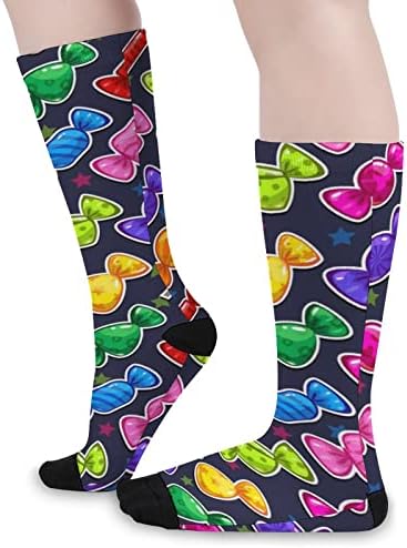 Doces coloridos de cores impressas de cores combinando meias atléticas de joelho altas para mulheres homens
