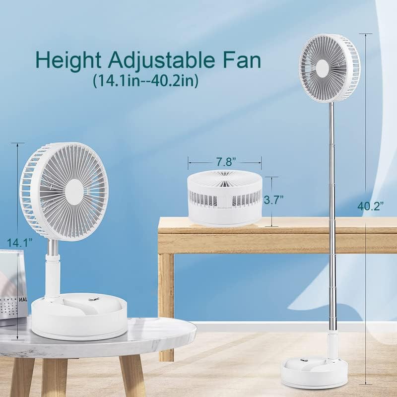 Cepignoly portátil ventilador em pé com ventilador remoto, 8 de mesa dobrável, ventilador de ventilador silencioso de 7200mAh,