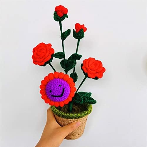 Walnuta malhado à mão Fio artesanal Crochê Girassol Sunflower Pote de rosa Flor Bouquet Casamento Decoração de casa namoradas