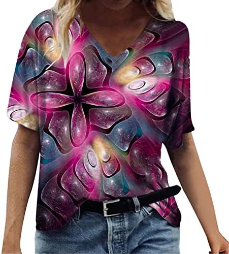 Camisas de manga longa para levantamento de peso tops de verão fofos para mulheres tops de tamanho grande U Pescoço impressão