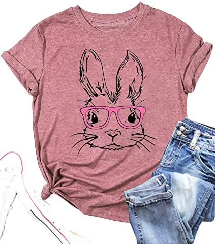 Camiseta engraçada de estampa de coelho para mulheres fofas Grapic Leopard Shirts Family Blouse Gifts