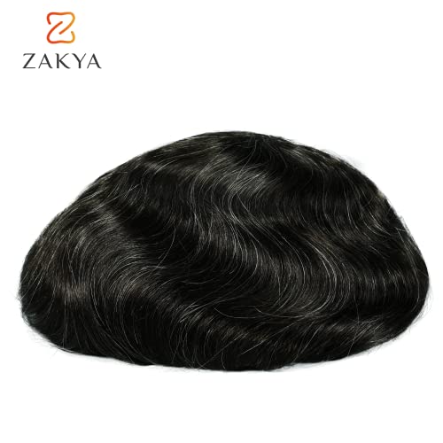Sistema de cabelo de Zakya Mens Cabelo humano europeu 0,08 mm Super fino Base de peixe natural de cabelo natural peças de cabelo tamanho 8x10 polegadas Sistema de substituição para homens fora de preto 1b#+20% de cabelo grisalho