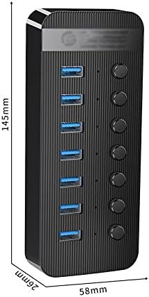 LhllHl 7 Porta USB 3.0 Hub BC1.2 Splitter de carregador com interruptores de ativação/desativação individuais e adaptador de energia