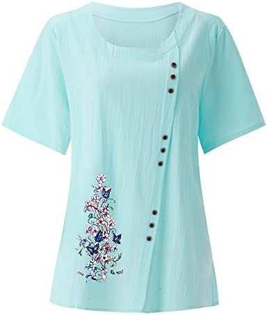 Camiseta feminina camisetas plus size size feminino redondo pescoço raglan manga bainha fenda solta manga curta decoração de botão