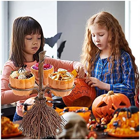 Badjas Halloween Candy Bowl com mão, ornamento de vassoura de resina, tigela de doces de Halloween com mão, sobremesa Stands