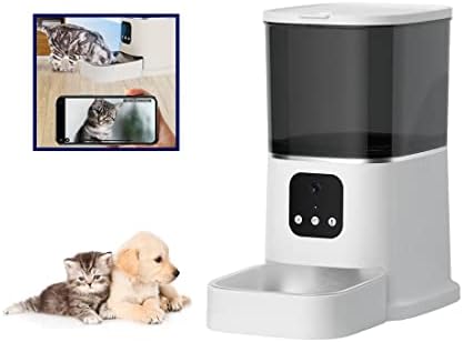 Alimentador de gatos automáticos de dbnau com câmera HD 1080p, alimentador de animais de estimação de wifi inteligente com controle de aplicativos para alimentos secos de pet de pet, tigela de aço inoxidável, 8 refeições por dia, voz e vídeo chamando animais de estimação