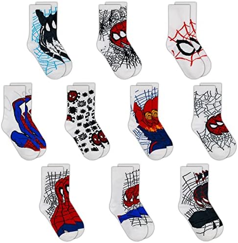 Marvel Spiderman Boys Socks, 10 pacote de meias do Homem-Aranha decorativas, meias de lendas incríveis para meninos