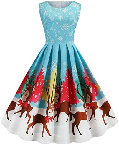 Oplxuo Women Women Mleeseless Swing Dress Funny Christmas Print Coquetel Night Distress