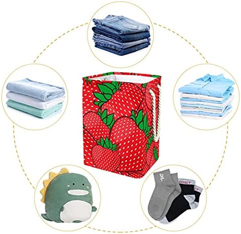Red Strawberry Pattern Laundry Basket Casket Coundible Retangular Organizer cesto para adultos unissex, meninas adolescentes, meninos, bins de armazenamento à prova d'água Quarto de crianças