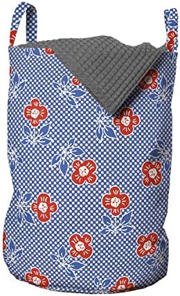 Bolsa de lavanderia de arte folclórica de Ambesonne, estilo retrô russo inspirou bolinhas repetidas e flores, cesto de cesto com alças fechamento de cordão para lavanderias, 13 x 19, violeta branco e escarlate