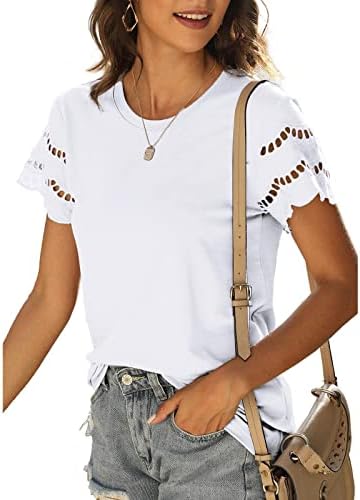 T-shirt feminina Tops casuais vistosos de verão Hollow Out Manga curta Camista redonda pescoço Sexy Tunic Tees Elegant Bloups