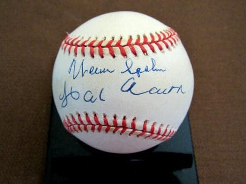 Hank Aaron 57 MVP Warren Spahn 57 Cy Hof Braves Assinado Auto Onl Baseball JSA Loa - Bolalls autografados