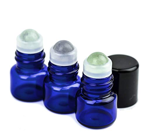 Grand Parfums 1ml mini garrafas azuis cobalto com arco -íris Fluorite Gemstone Rollerballs, 3 contagem