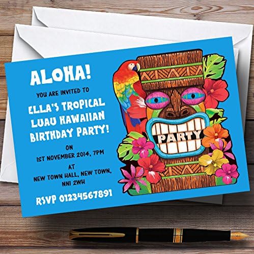 Convites de festa personalizados havaianos tropicais azuis
