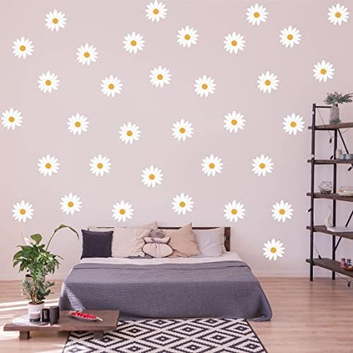Decalques de parede de margarida 24x - Adesivos de decoração da sala de flores brancas - crianças de berçário de garotas decoração floral - casca de quarto e adesivo de vinil branco