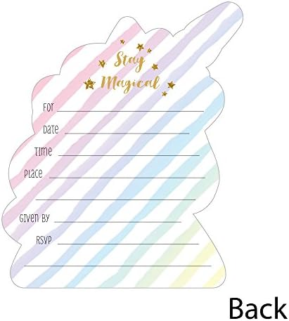 Rainbow Unicorn - Convites de preenchimento em forma - Chá de bebê de unicórnio mágico ou cartões de convite de festa