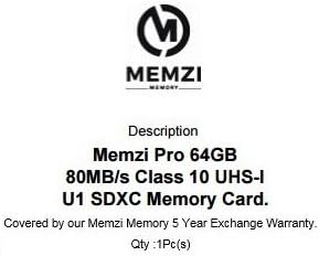 MEMZI PRO 64GB CLASS 10 80MB/S SDXC Memory Card ou Canon PowerShot D30, D20, N100 câmeras digitais