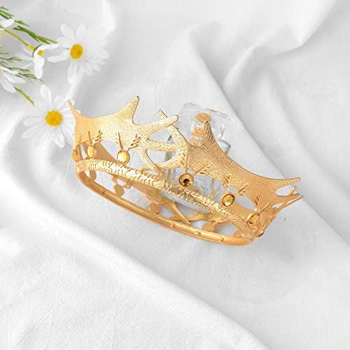 S Snuoy Gold King Crowns for Men Royal Full Round Crowns for Women Prom Party Decorações de Festas Medieval Crown Acessórios