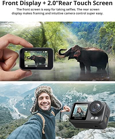 Akaso Brave 4 Elite 4K60FPS 20MP Câmera de ação Ultra HD IPX8 Câmera à prova d'água subaquática de 33 pés com armazenamento de 64 GB, tela de toque, estabilização 2.0, kit de bateria e acessórios embutidos 1650mAh