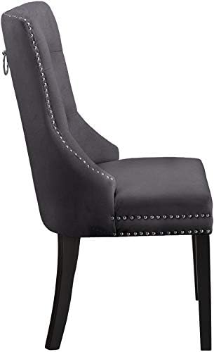 Móveis Meridian Nikki Collection Modern | Cadeira de jantar estofada de veludo contemporânea com pernas de madeira, tufting