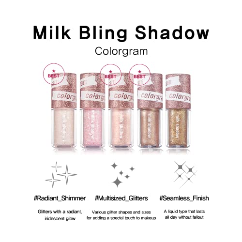 Shadow Bling de leite colorgram - 11 bomba deslumbrante | Evasão de glitter líquido pigmentado, tipo de brilho duradouro para maquiagem diária 0,11 fl.oz, 3,2g