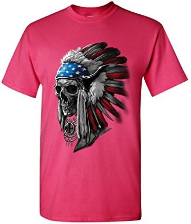 Camiseta de crânio chefe de crânio estrelas e listras nativas americanas camiseta de camiseta