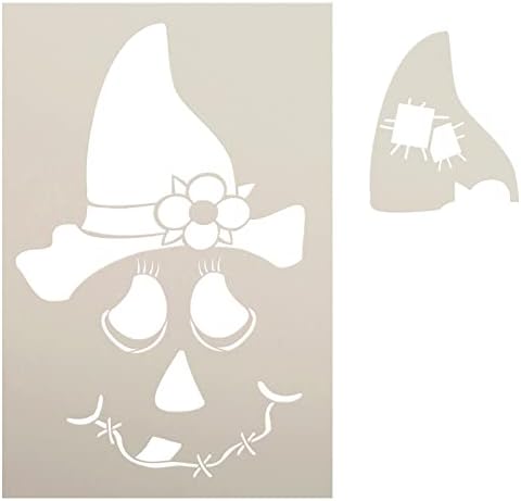 Face de espantalho com estêncil de chapéu de flores remendado por Studior12 - Selecione Tamanho - EUA Made - 2 Parte | Decoração