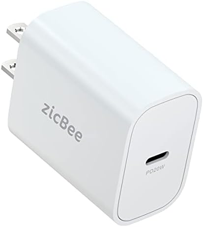 Bloco de carregamento de 20w USB C, Zicbee Gan PD Compact Mini Fast Wall Charger Adapter para iPhone 14 13 12 11 Mini/Pro Max/Plus, iPad, AirPod, Samsung & Android