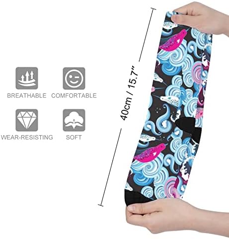 Belas meias de cores estampadas de padrões marinhos combinando meias atléticas altas para mulheres homens