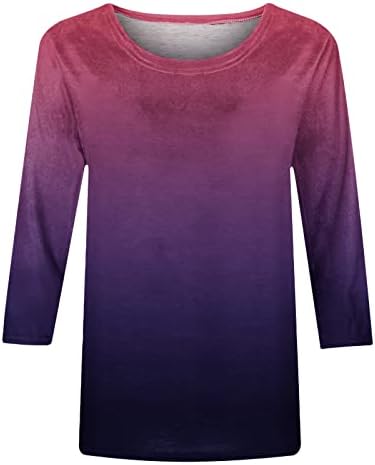 Womens Summer 3/4 Sleeve Gradient Tops Casual Crew pescoço T camisetas Basices camise