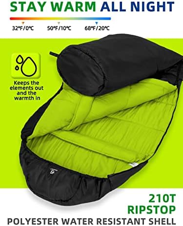 Bessport Mummy Sleeping Sacag | 15-45 ℉ Extreme 3-4 temporada de saco de dormir para adultos clima frio-quente e lavável,