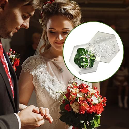 Caixa de casamento clara de hexágono caixa de casamento de casamento romântico gravado anel de casamento de acrílico
