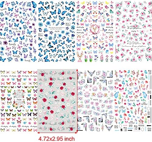 Dornail 8 lençóis adesivos de unhas de borboleta primavera de sugestões de floral de floral Acessórios de unhas para unhas para decorações de arte suprimentos