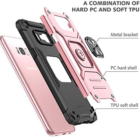 Caixa YMHXCY Galaxy S8, caixa Samsung S8, com protetor de tela curva 3D [2 pacote], Grau de armadura com suporte de híbrido sem escorregamento por suporte rotativo para o Samsung Galaxy S8-Rose Gold